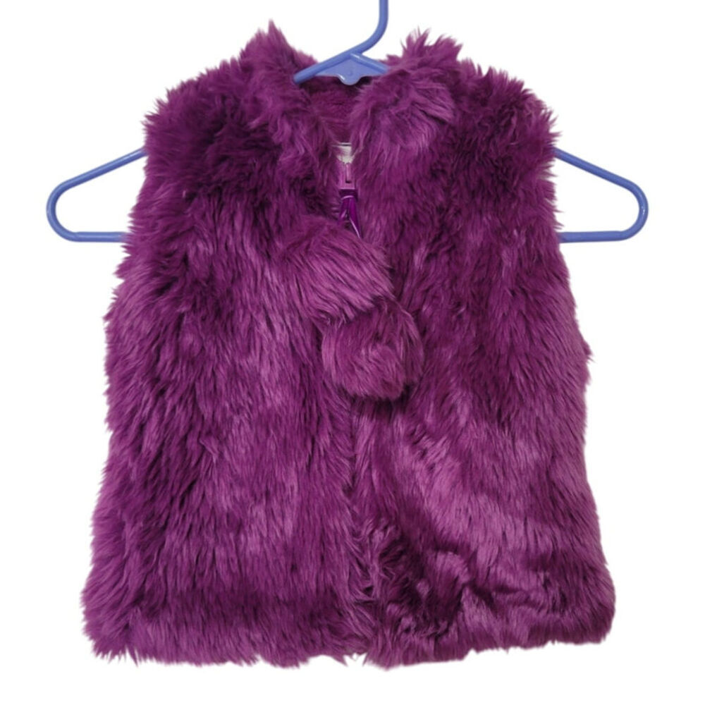 American Widgeon Girls Purple Sleeveless Full Zip Faux Fur Vest Jacket Size 4T